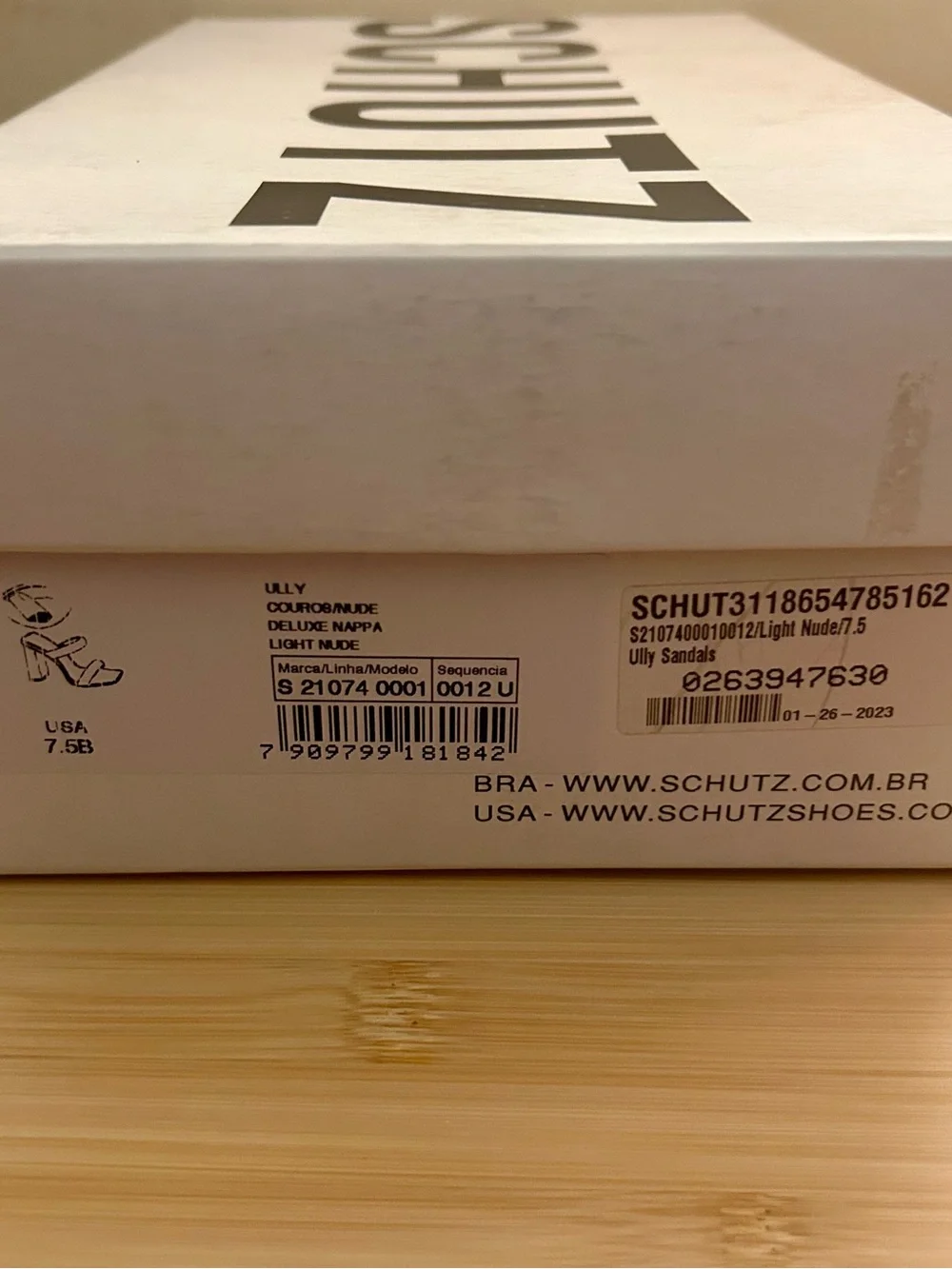 Schutz Ully Nappa Leather Mule Sandal Block Heels Beige Tan Nude Sz 7.5 w/ Box